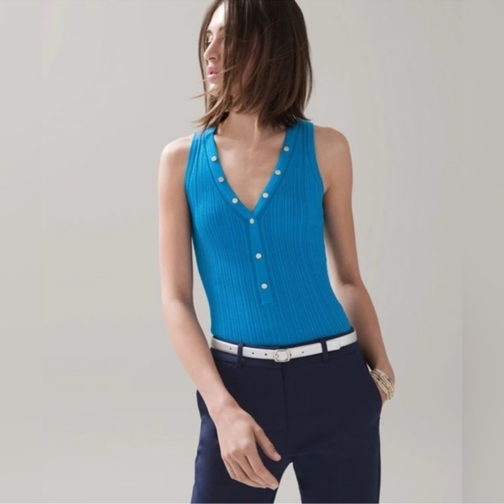 WHBM Blue Sleeveless Ribbed Top